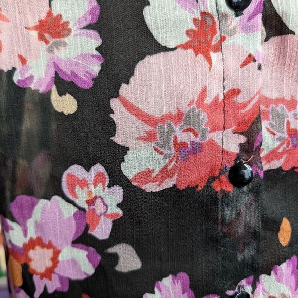 Peter Pan collar sheer floral chiffon blouse size     S - Picture 4 of 4